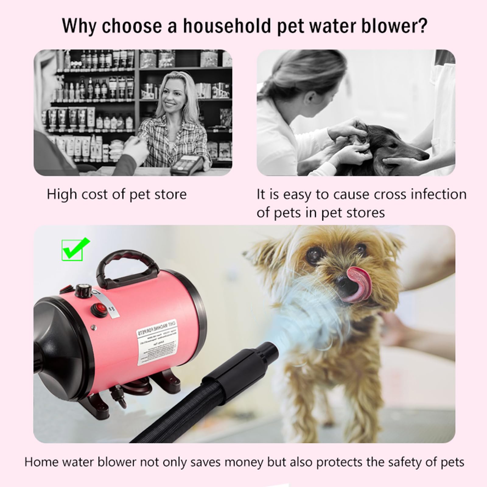 Soffiatore per Cani Asciugacapelli per Cani 2800W Phon per Cani Silenzioso Asciugatore per Cani Asciuga Cane Velocità e Temperatura Regolabili Asciugatrice per Cani Professionale con 4 Ugelli