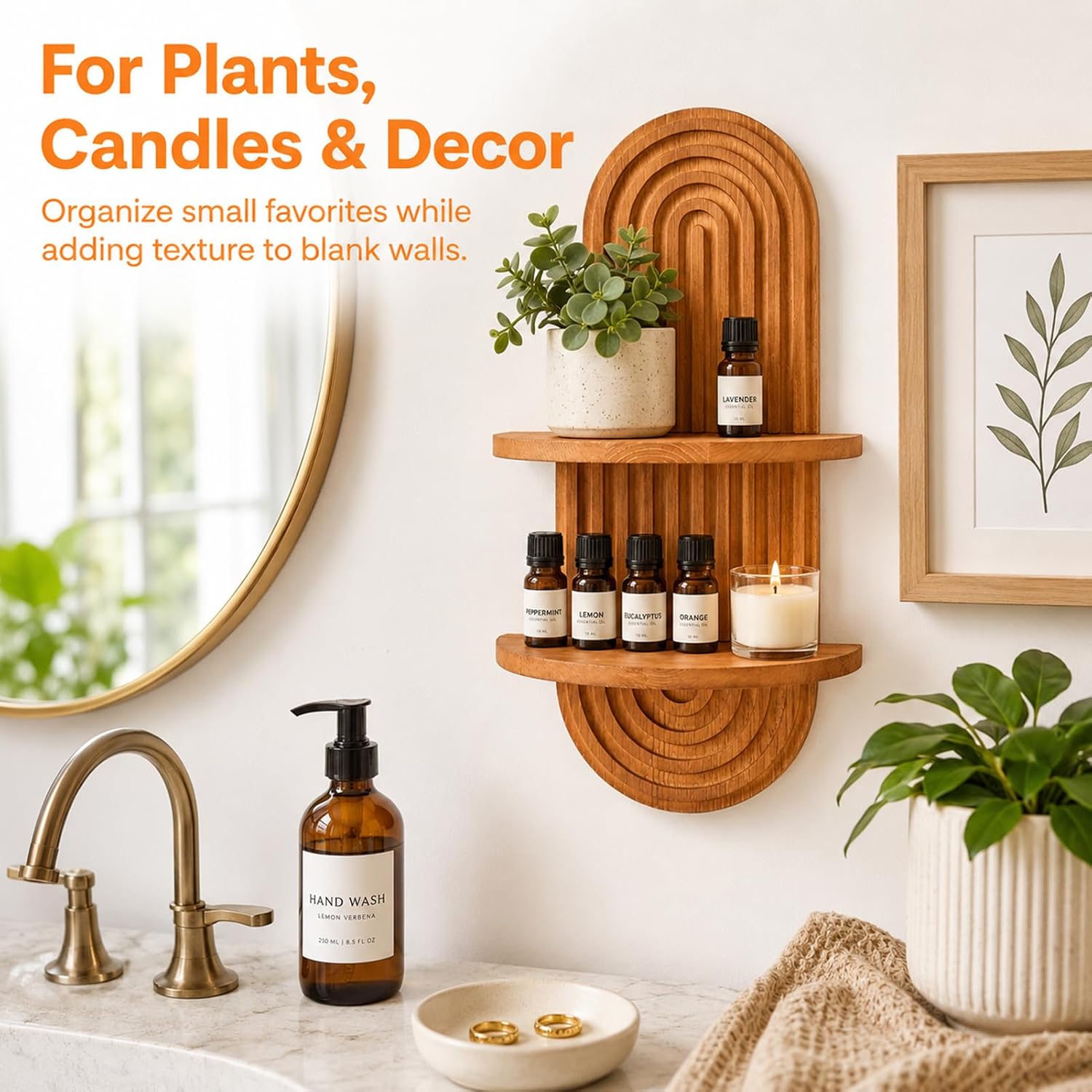 2-Tier Boho Wall Plant Shelf, Decorative Wooden Floating Shelves for Wall Decor, Retro Century Wooden Wall Decor Shelf for Bedroom Living Room, Holds 11lb