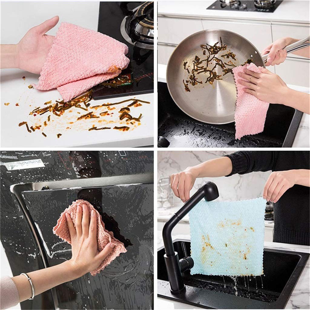 Soft Microfiber Kitchen Towels Super Absorbent Dish Cloth Anti-Grease Wipping Rags Non Stick Oil Household Cleaning Towel (Color : B, Size : 8Pcs)