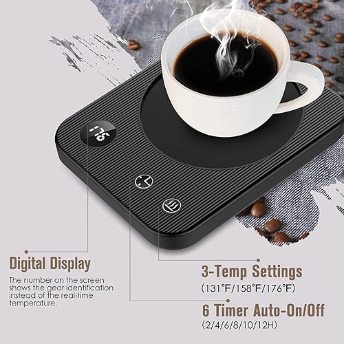 Miniatura 10 de Calentador de taza de café, calentador de café eléctrico con panel de metal de aluminio para escritorio de oficina, calentador de velas, calentador