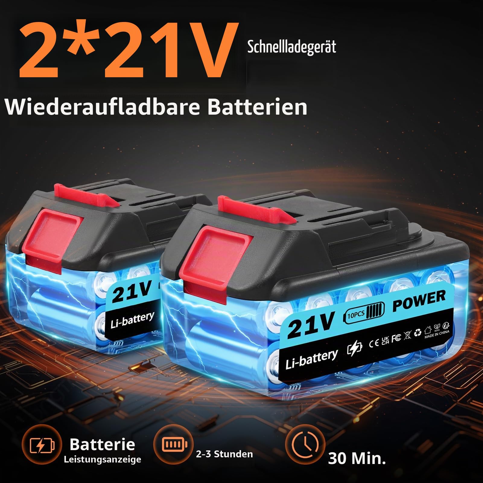 Akku Hochdruckreiniger 100 Bar 270 L/H | Tragbarer Pistole mit 2 x 3000mAh Akku | Waschpistole Mobiler 6-in-1 Verstellbare Düse und 5M Schlauch für Auto Boden