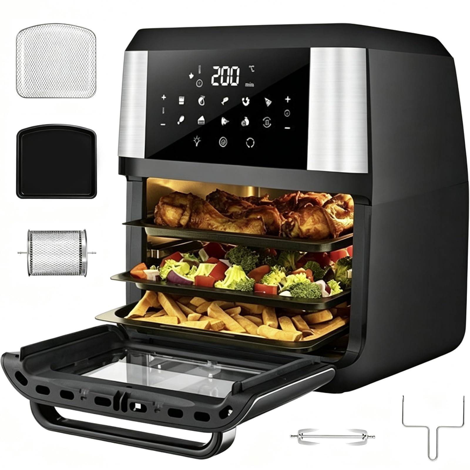 Horno de Freidora de Aire de 12L con Pantalla Táctil, Ventana Visual