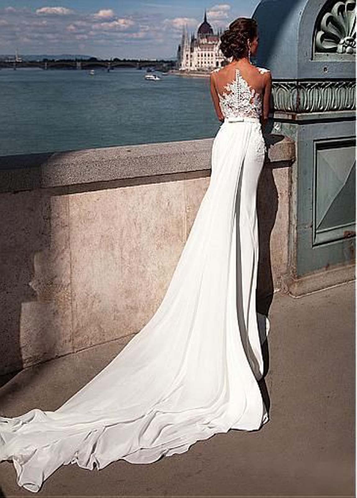 Abito da Sposa con Scollo a V delle Donne, Senza Maniche in Pizzo Abito da Sera, Bianco, 20 Large Sizes