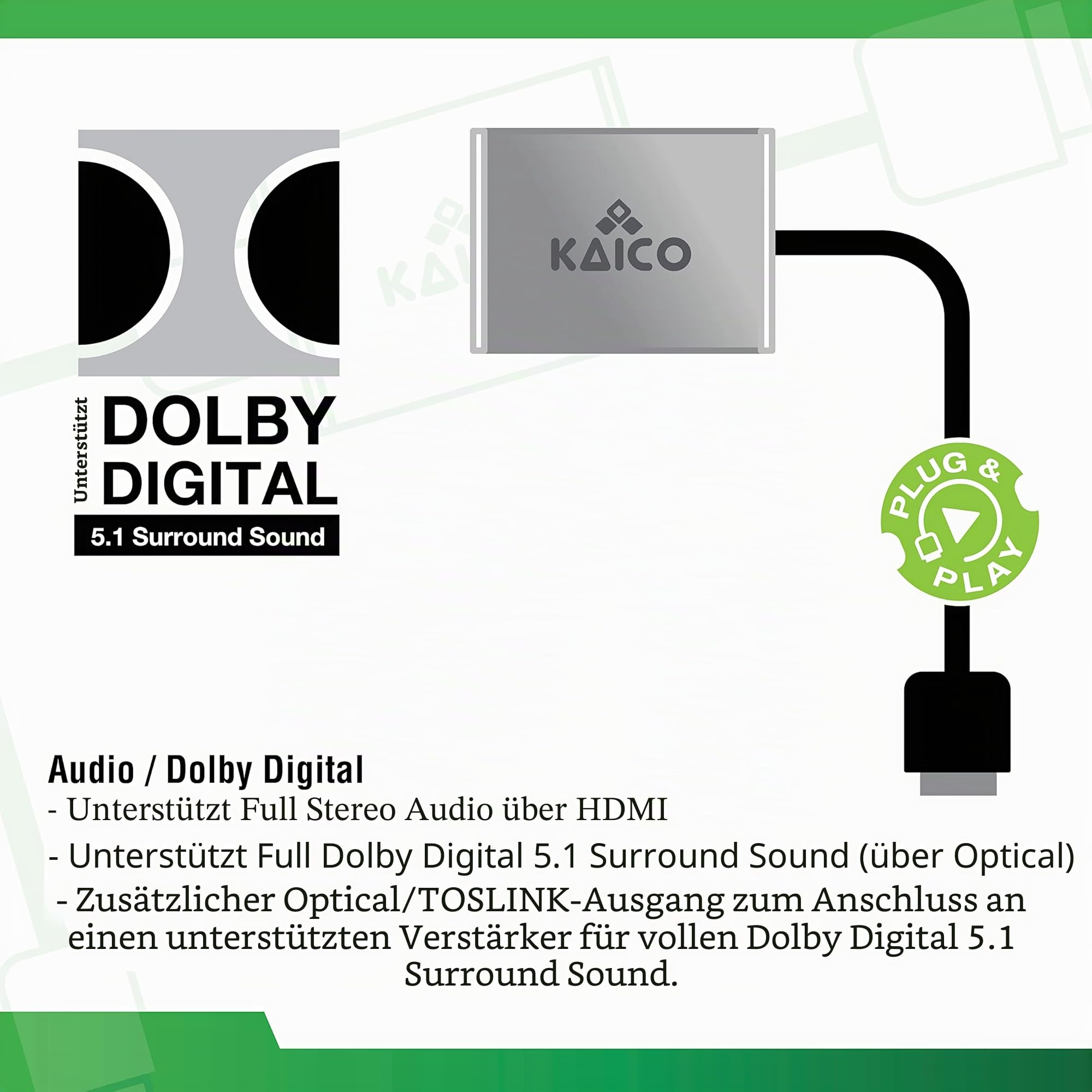 Kaico Original Xbox HDMI Adapter, Xbox2HDMI with Toslink Optical Audio | Supports 480i, 480p, 720p and 1080i, no extra power needed, component-quality video, and Dolby Digital 5.1 audio