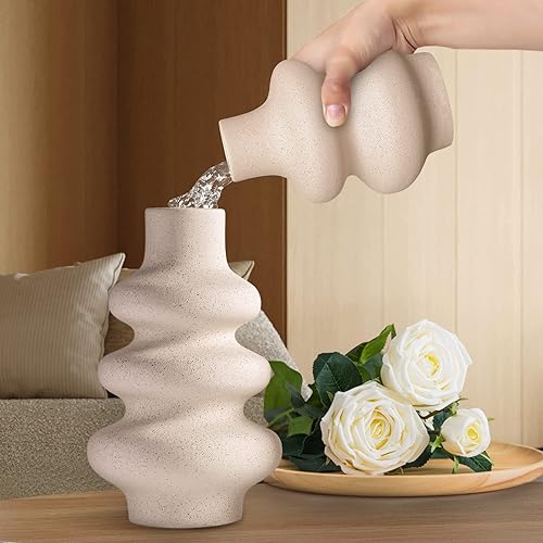 Miniatura 6 de Juego de 2 Jarrones de Cerámica - Jarrón Blanco para Decoración Moderna del Hogar, Jarrones de Flores para Decoración Estética de Habitación,