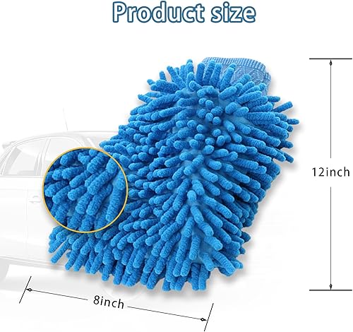 Miniatura 2 de gunhunt Paquete de 2 manoplas de microfibra para lavado de automóvil, 5.51 pulgadas x 9.05 pulgadas, guantes de microfibra de chenilla sin arañazos,