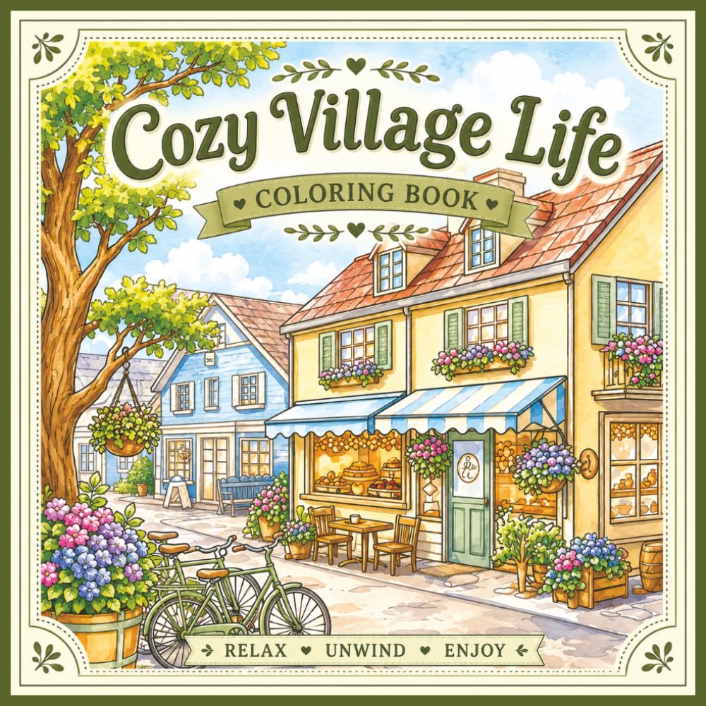 Cozy Village Life Coloring Book: Charming Streets, Quaint Shops, Peaceful Moments & Relaxing Scenes to Color (Cozy Coloring Books)