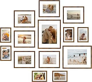 Giftgarden 14 Pack Brown Picture Frames with Mat for Various Sizes Photo...