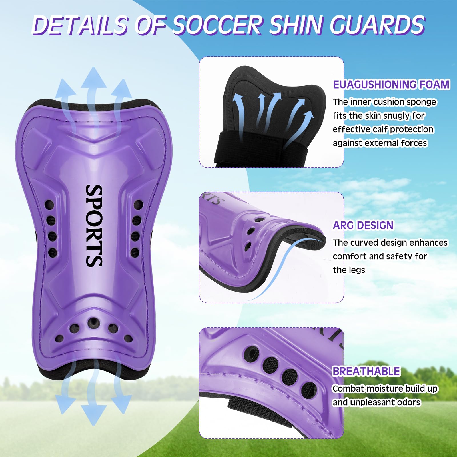 Liliful Juego de 4 espinilleras de fútbol para niños y jóvenes, incluye 1 espinilleras de fútbol con 3 calcetines de fútbol protectores, equipo de fútbol para niñas, niños, adolescentes y niños