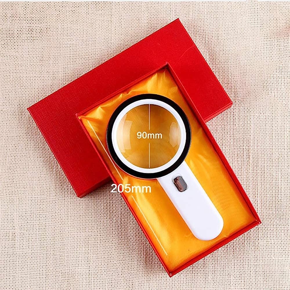 Led-Beleuchtete Lupe Mit 30-Facher Vergrößerung, Leichte Handlupe, Ideal Zum Lesen Und Für Hobbys, Inklusive Reinigungstuch Und Tasche. Farbe: Weiß.