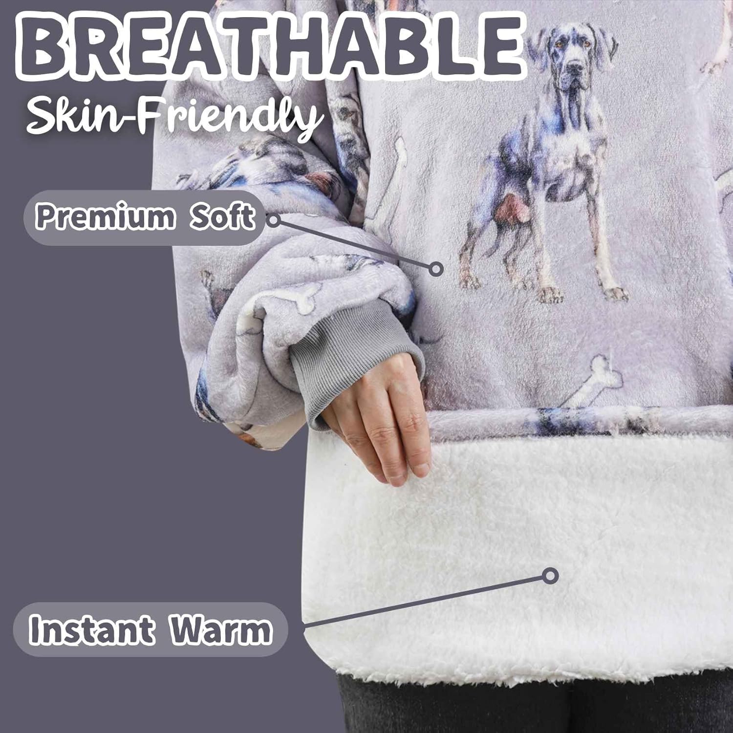 Great Dane Gifts for Dog Lovers & Dog Mom, Wearable Flannel Great Dane Blanket Hoodie with Two Large Pocket - Image 4