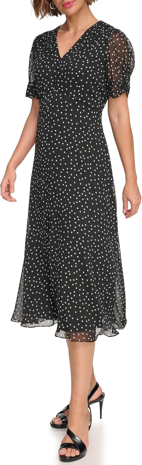 DKNY Womens Short Sleeve Button Front Fit & Flare Midi Dress - Image 4