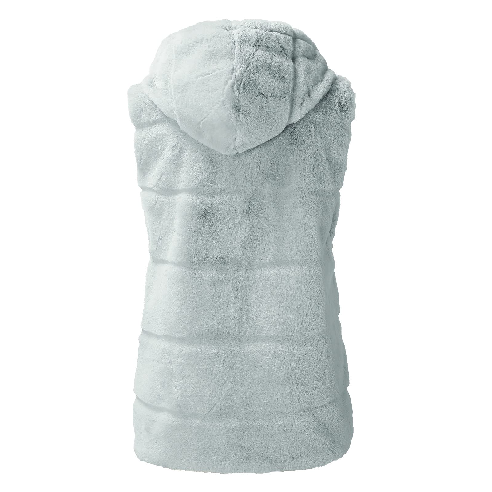 Gilet in pelliccia da donna, da donna, in pelliccia sintetica, elegante, con cappuccio, grigio., S