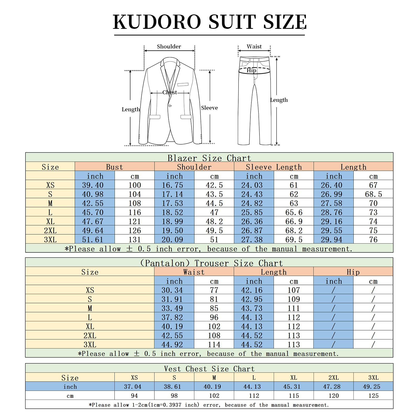 KUDORO Abito da Uomo 3 Pezzi Slim Fit Abito Puro Colore Un Bottoni Abito da Smoking Blazer Gilet Pantaloni