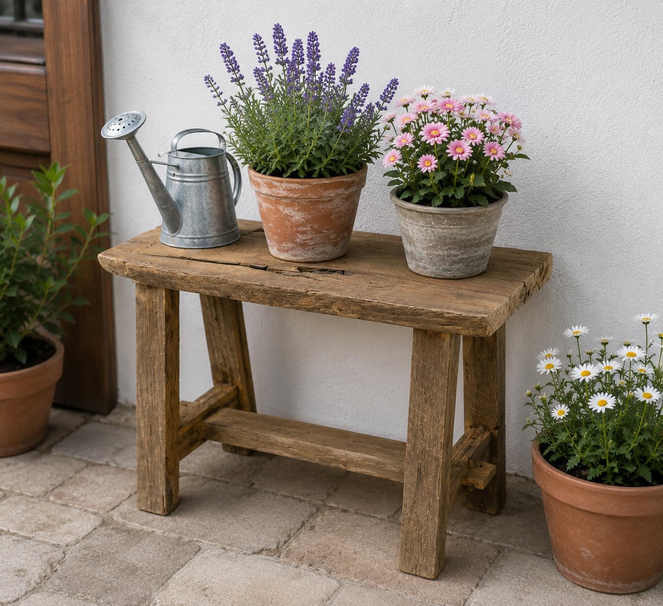 Clever-Deko Hocker kleine Bank aus Teak Wurzelholz Teakhocker Teakbank Holzhocker Holzbank Blumenbank Blumenhocker rustkal antik TEAKHOLZ