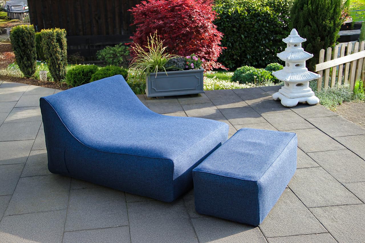 Premium PRO Design Aufblasbarer Camping Sessel mit Textil-Bezug - Ergonomischer Outdoor Lounge Chair - Doppelwandig & Robust - Strand & Festival Luftsofa (Meridian Chair mit Lounge Sitz, Blau)