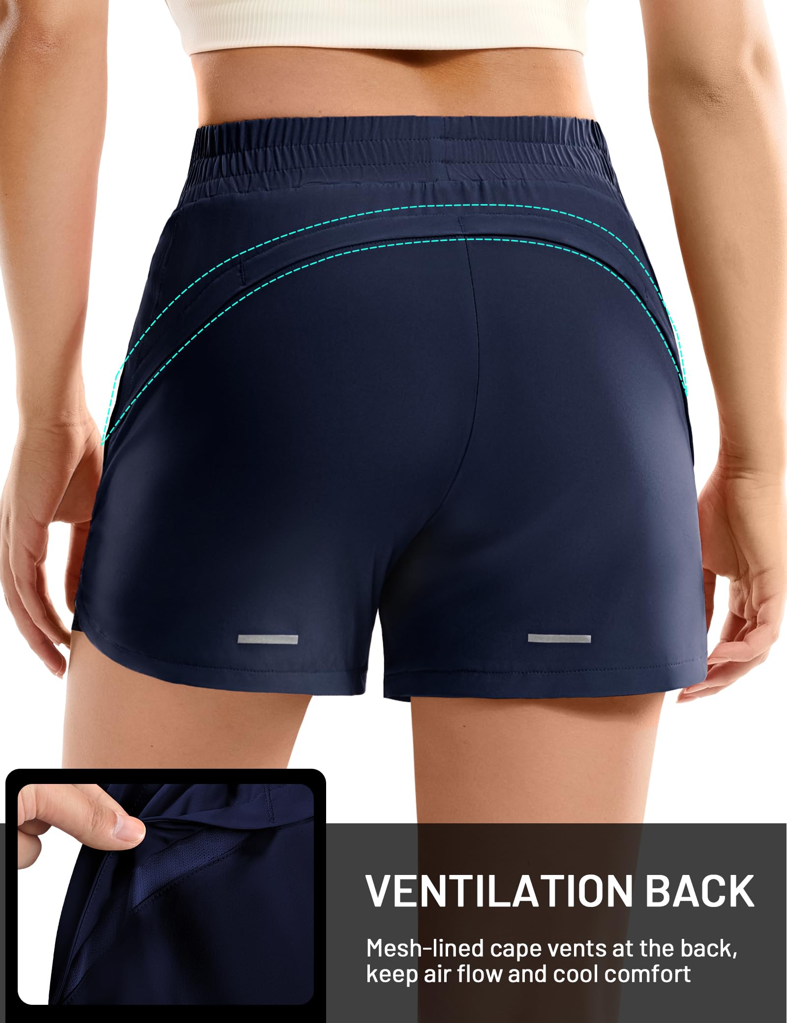 MIER Damen-Laufshorts mit Netzfutter, 7,6 cm, mittlere Taille, 2-in-1, schnelltrocknend, Workout, Fitnessstudio, Sport-Shorts mit Reißverschlusstaschen