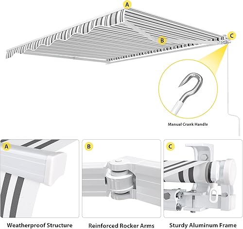 Miniatura 2 de Toldo retráctil para patio, totalmente montado, 8.2 x 6.5 pies, grado comercial manual, calidad premium, 100% 7.12 onzas de poliéster para ventana,