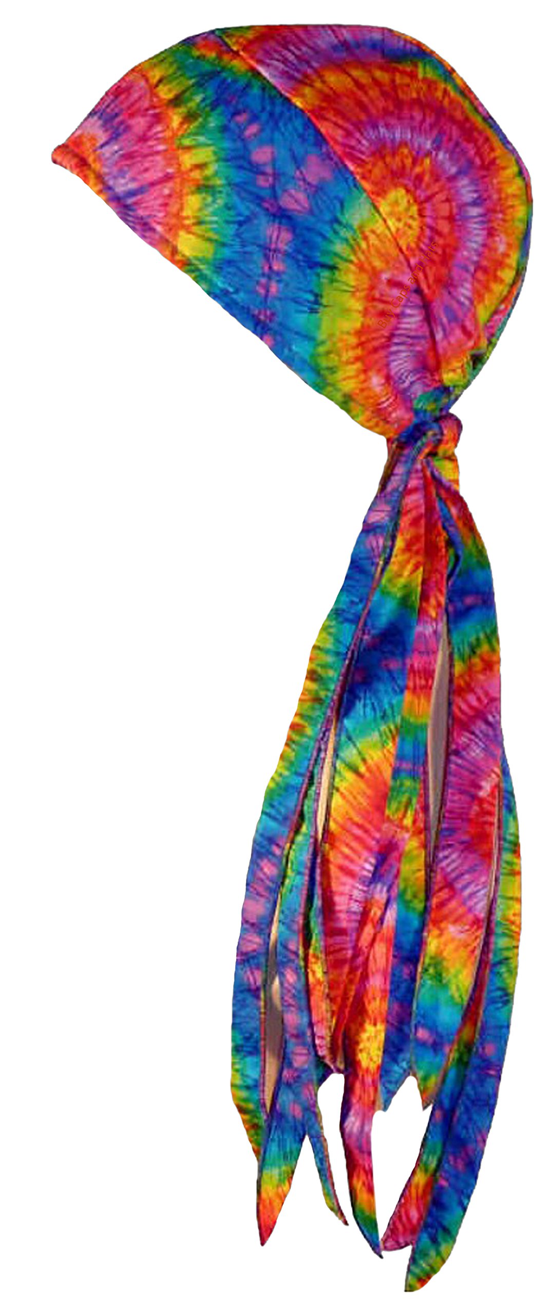 Tie Dye Doo Rag Head Wrap 1960s Hippie Bandana Skull Cap with Long Tails