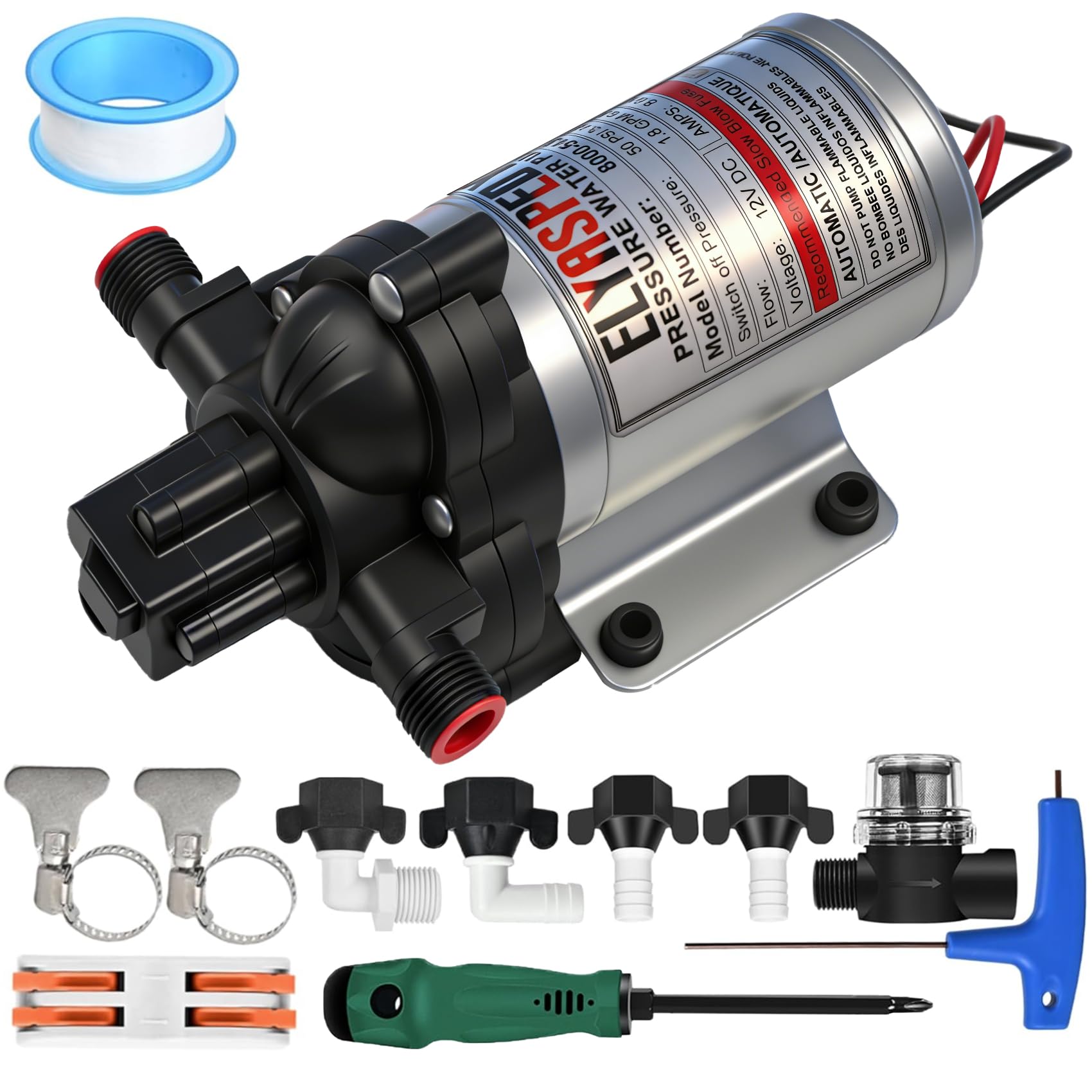 2026 Upgraded 8000-543-236 RV Fresh Water Pump, 12 V DC 1.8 GPM, 50 PSI
