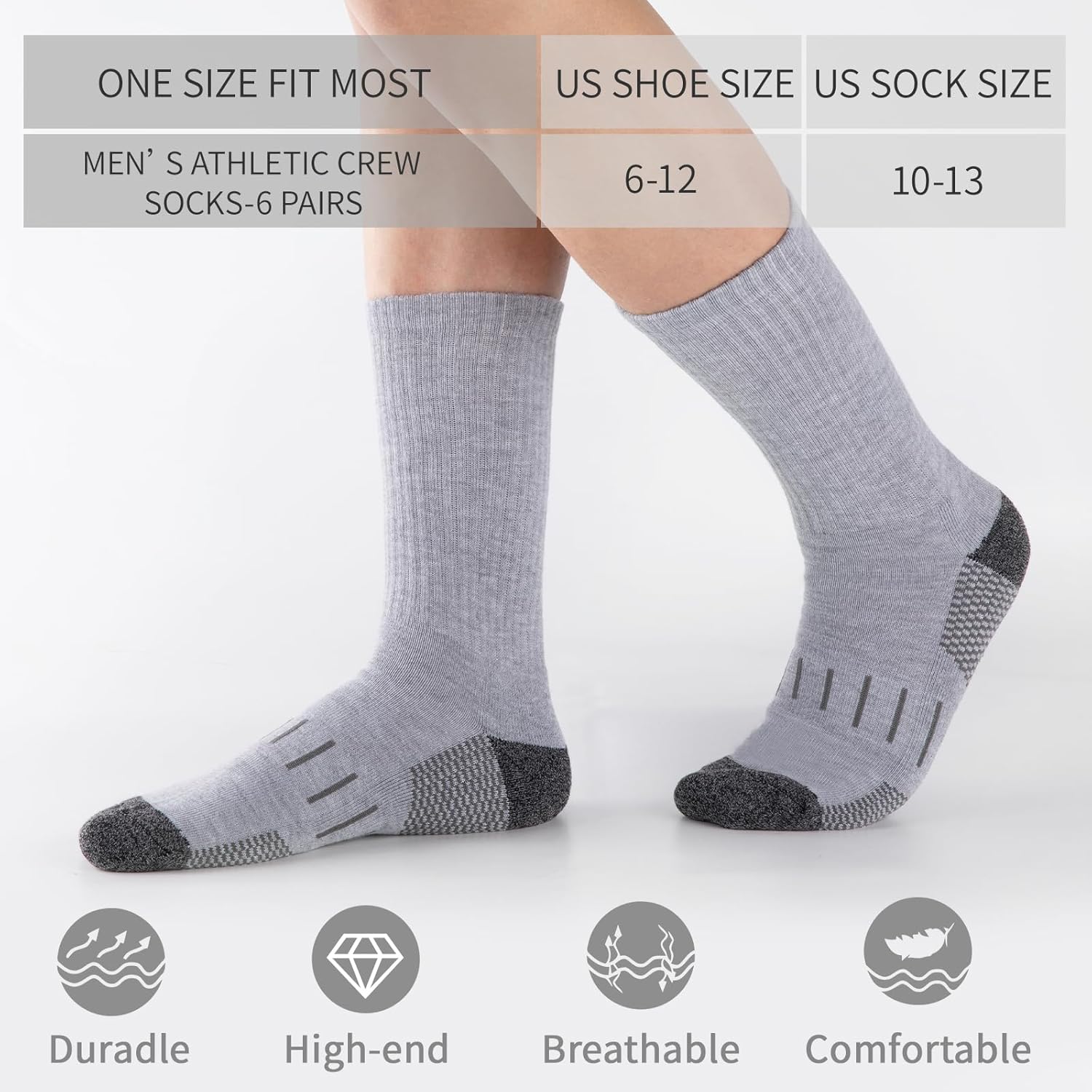 Heatuff Men’s 6 Pairs Crew Athletic Work Socks Performance Cushion Moisture Wicking Socks - Image 5