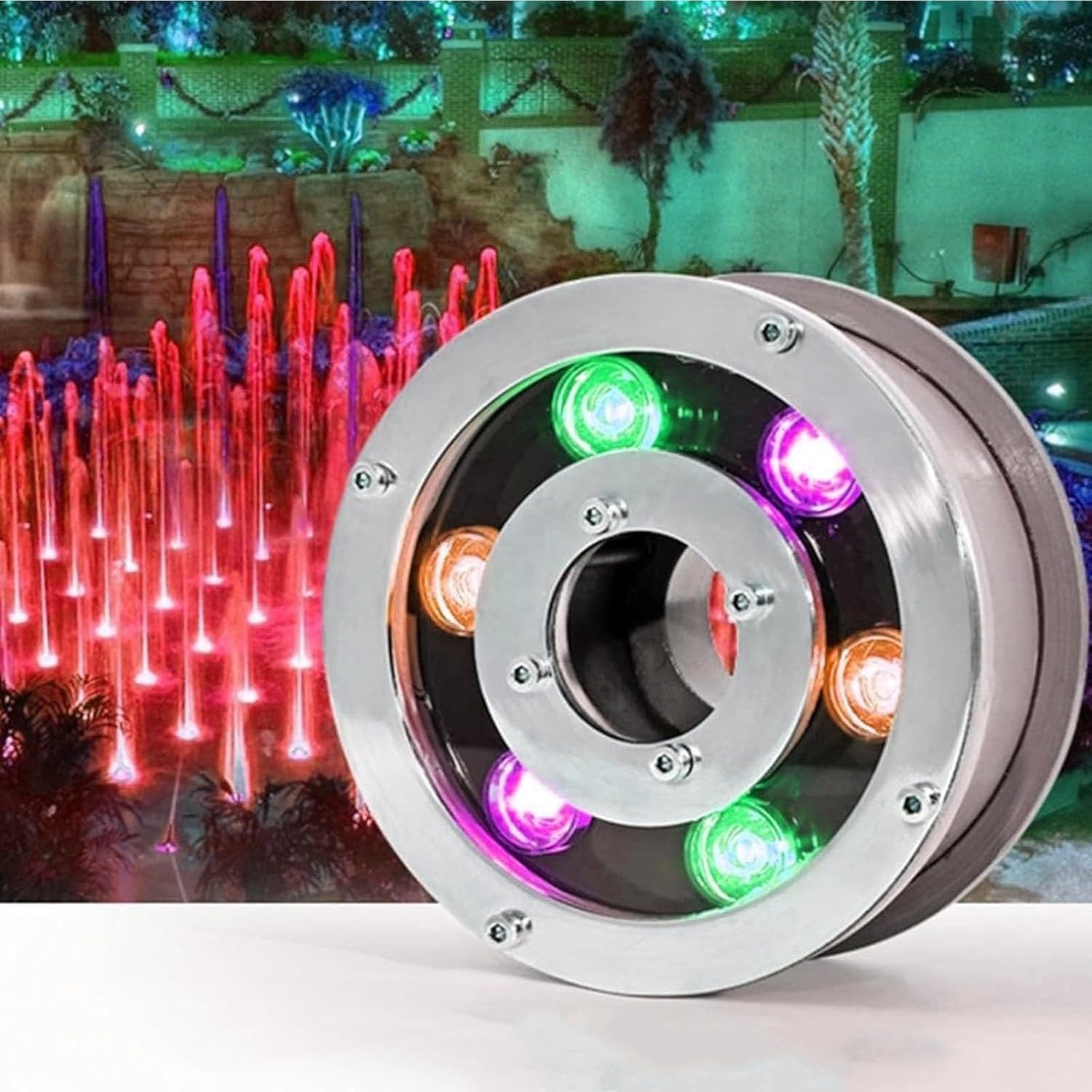 Luci A LED Subacquee per Laghetto per Esterni Giardino Feste Fontana Anello RGB 12V Spot Sommergibile per Paesaggio Telecomando Luce Bianca Calda 9W