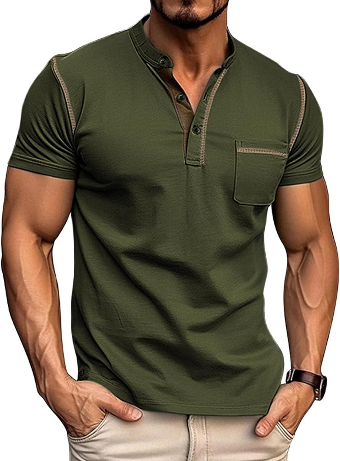 Lexiart Mens Casual Short Sleeve Henley Shirts Button Tee Shirts Basic Classic Shirt with Pocket
