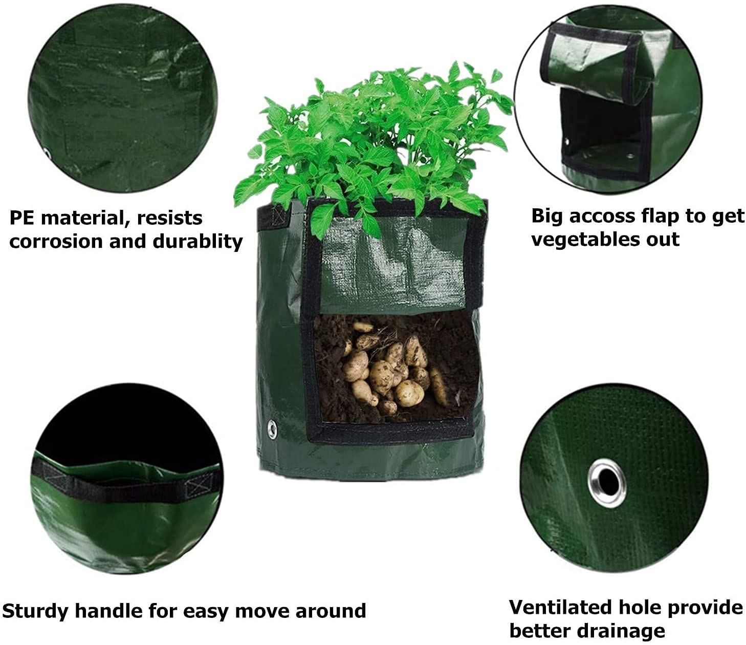 Bolsas de cultivo de patatas, macetas de cultivo de 7 galones para tomates y verduras, bolsas de bandeja de plantación con asas, bolsas duraderas para macetas de jardín