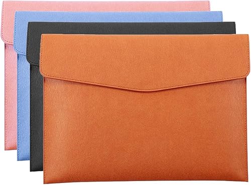 Miniatura 8 de Enyuwlcm Carpeta de archivos A4 de piel sintética, soporte para documentos, impermeable, con cierre a presión, color negro y marrón, 2 paquetes