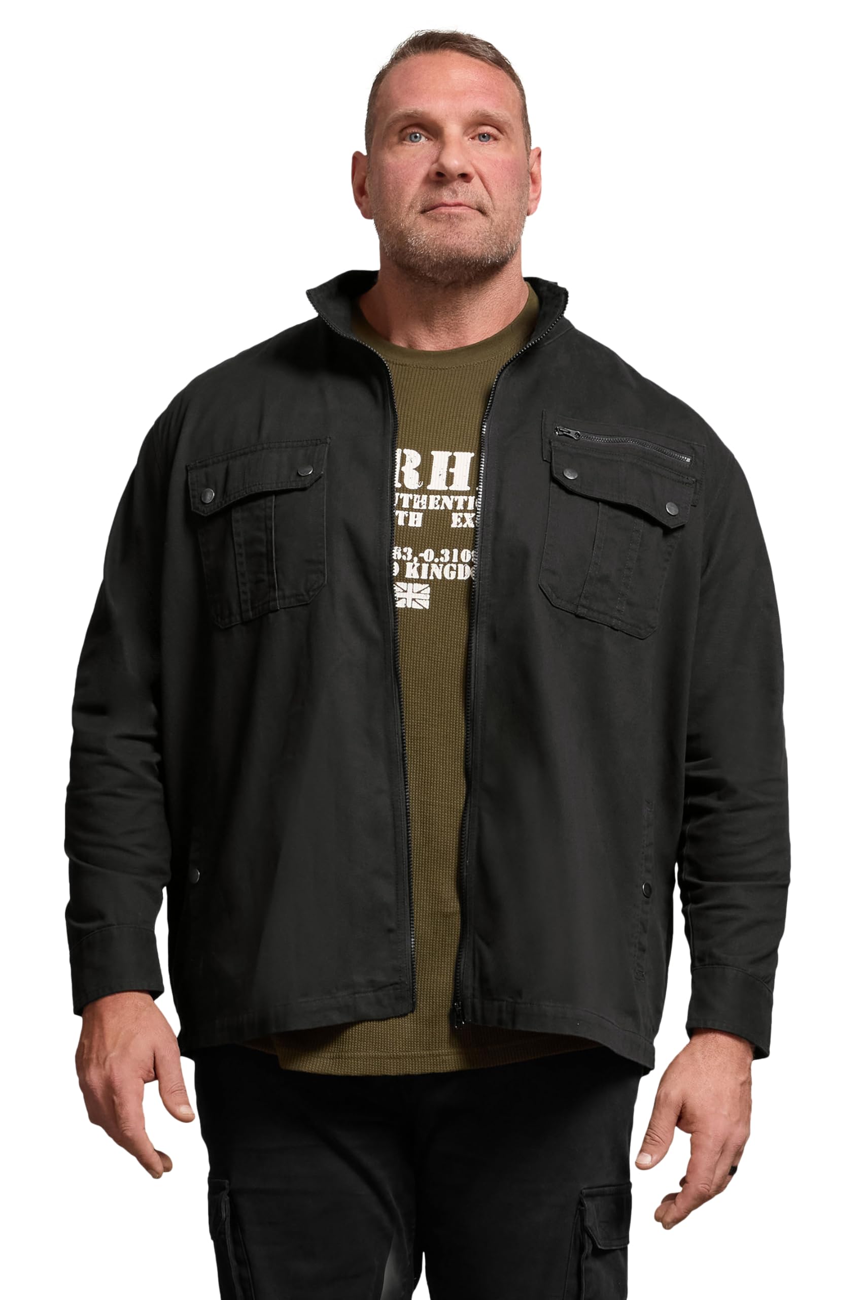 Badrhino Men's Black Big & Tall Cotton Zip Through Jacket - Plus Size Curve