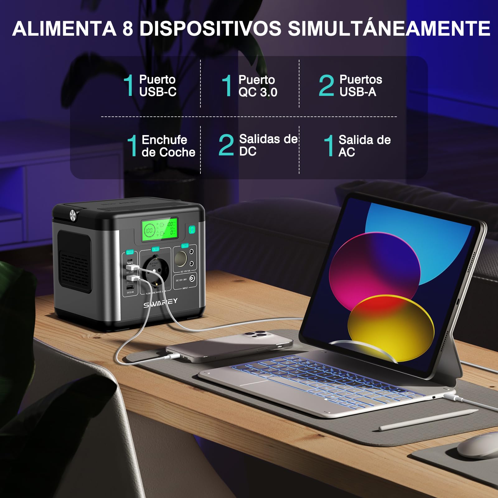 Estción de energía portátil S160 con panel solar de 100 W, generador solar de 222 Wh, salida de CA de 300 W (600 W pico), puerto USB-C de 65 W para Camping, Viajes, Pesca, RV