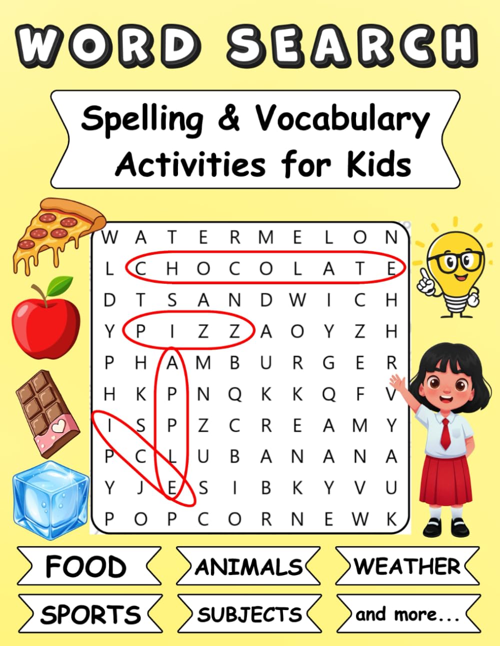 Word Search and Spelling Workbook for Kids: 35 Fun Word Search Puzzles with Fill-in-the-Blanks, Vocabulary Practice and Coloring Activities for Early Learners