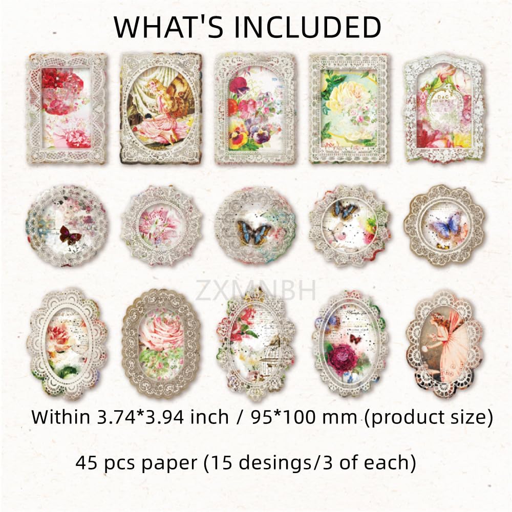 Scrapbooking Papier Set 'Rose Lace' - 10 Verschiedene Muster, 11x16 Cm, Für Journaling & Basteln