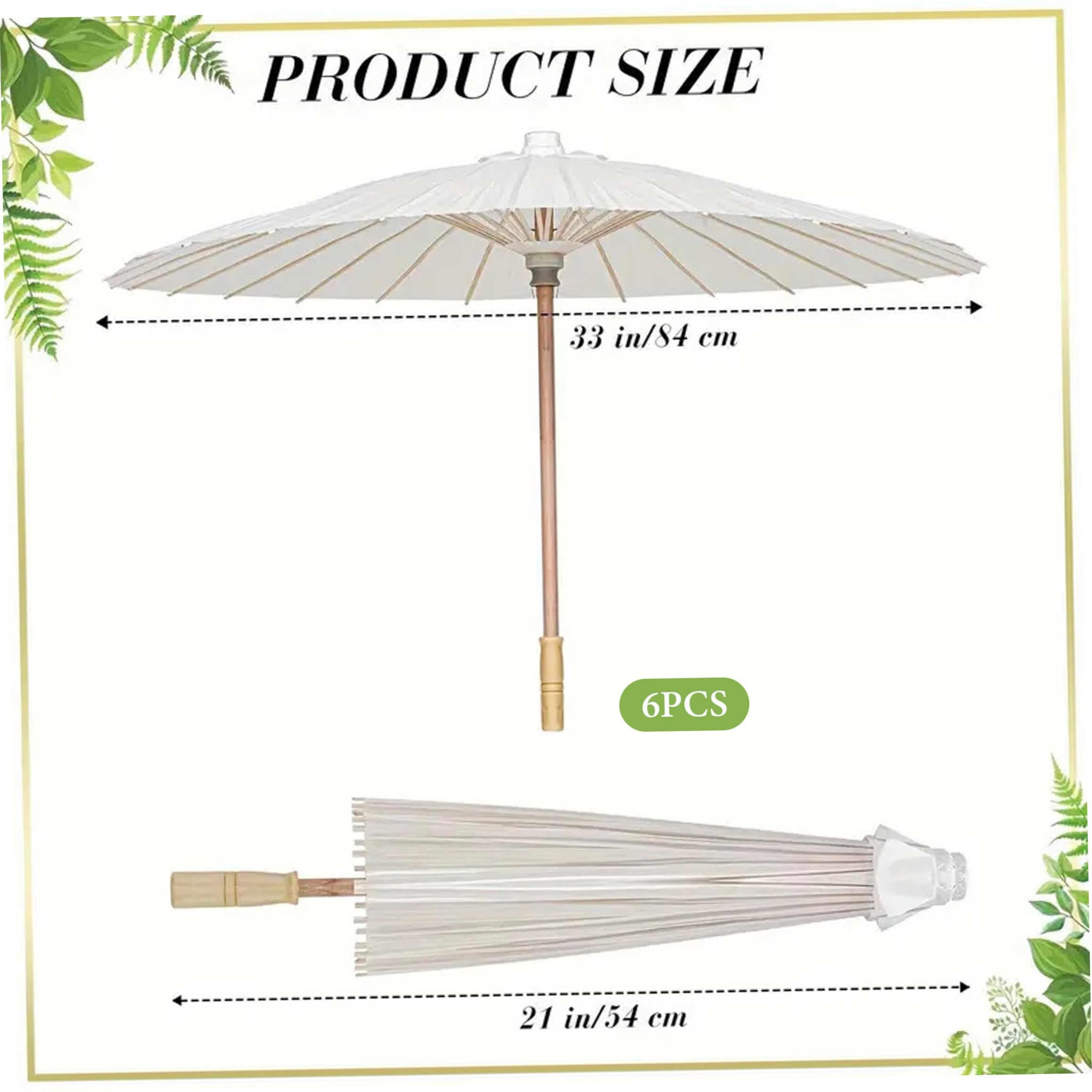 Papierschirme, 6 Stück Hochzeitsschirme für Gäste, Sonnenschutz und dekorative Sonnenschirme für Hochzeiten, Weiß, Durchm..84 cm/33, 07 Zoll |
