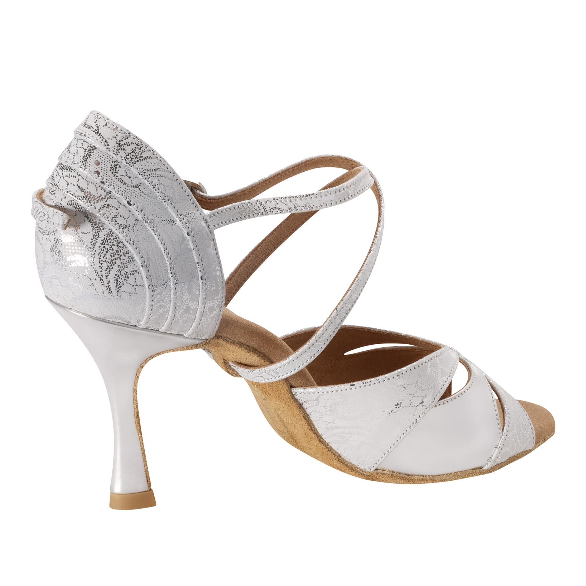 Rummos Mujeres Zapatos de Baile Elite Paloma 084/009 - Cuero Blanco Plateado - 7 cm Flare - Normal - Made in Portugal