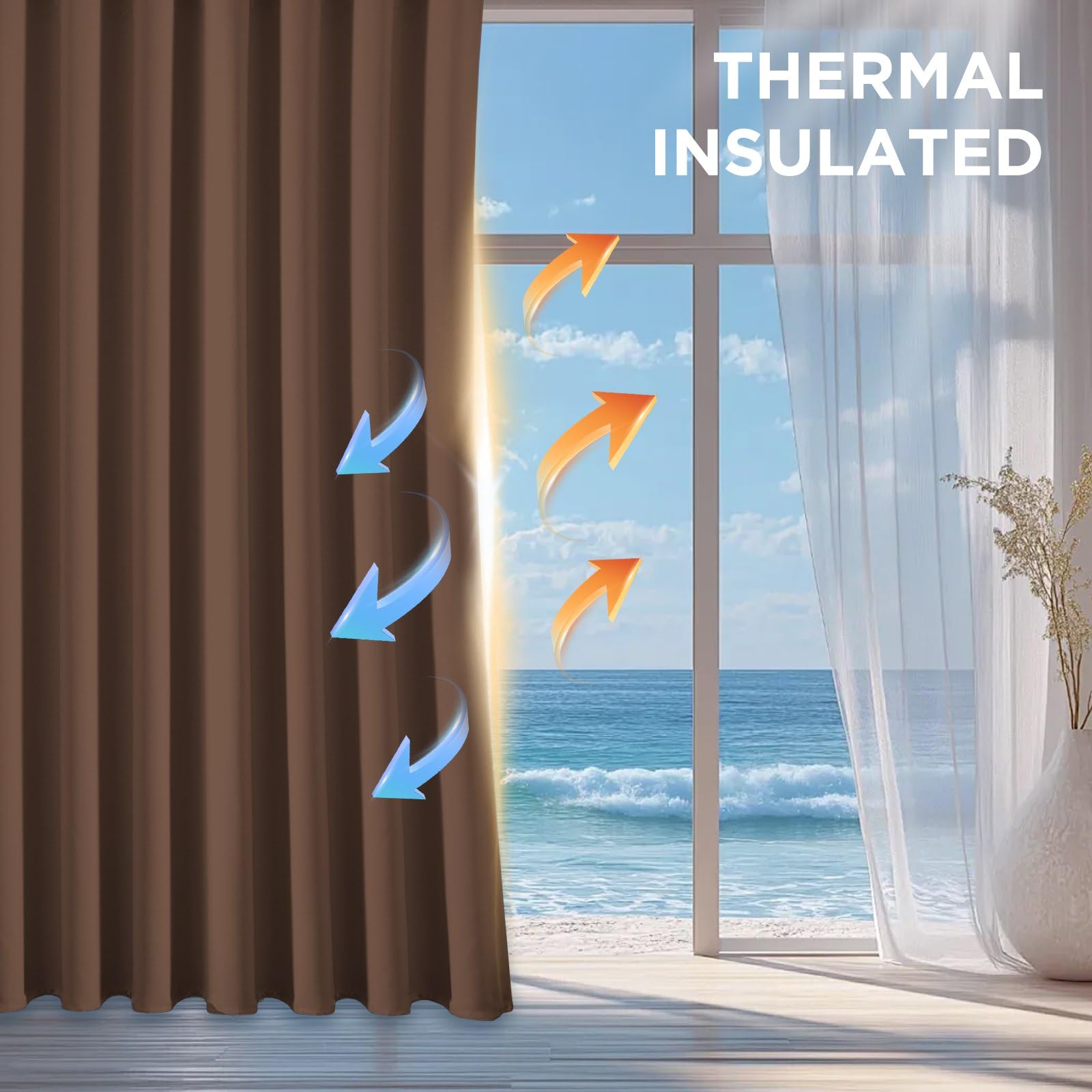 CUCRAF Cortinas opacas marrones de 137 cm (54 pulgadas) de largo, con aislamiento térmico, oscurecimiento de habitación, cortinas pequeñas para dormitorio, cortinas bloqueadoras de luz para cocina y
