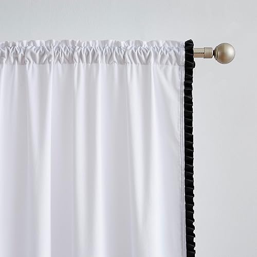 Miniatura 4 de Jackroy Cortinas opacas de terciopelo blanco y negro, 70% de 63 pulgadas, 2 paneles, juego de tratamiento de ventana sólidas, cortinas suaves para