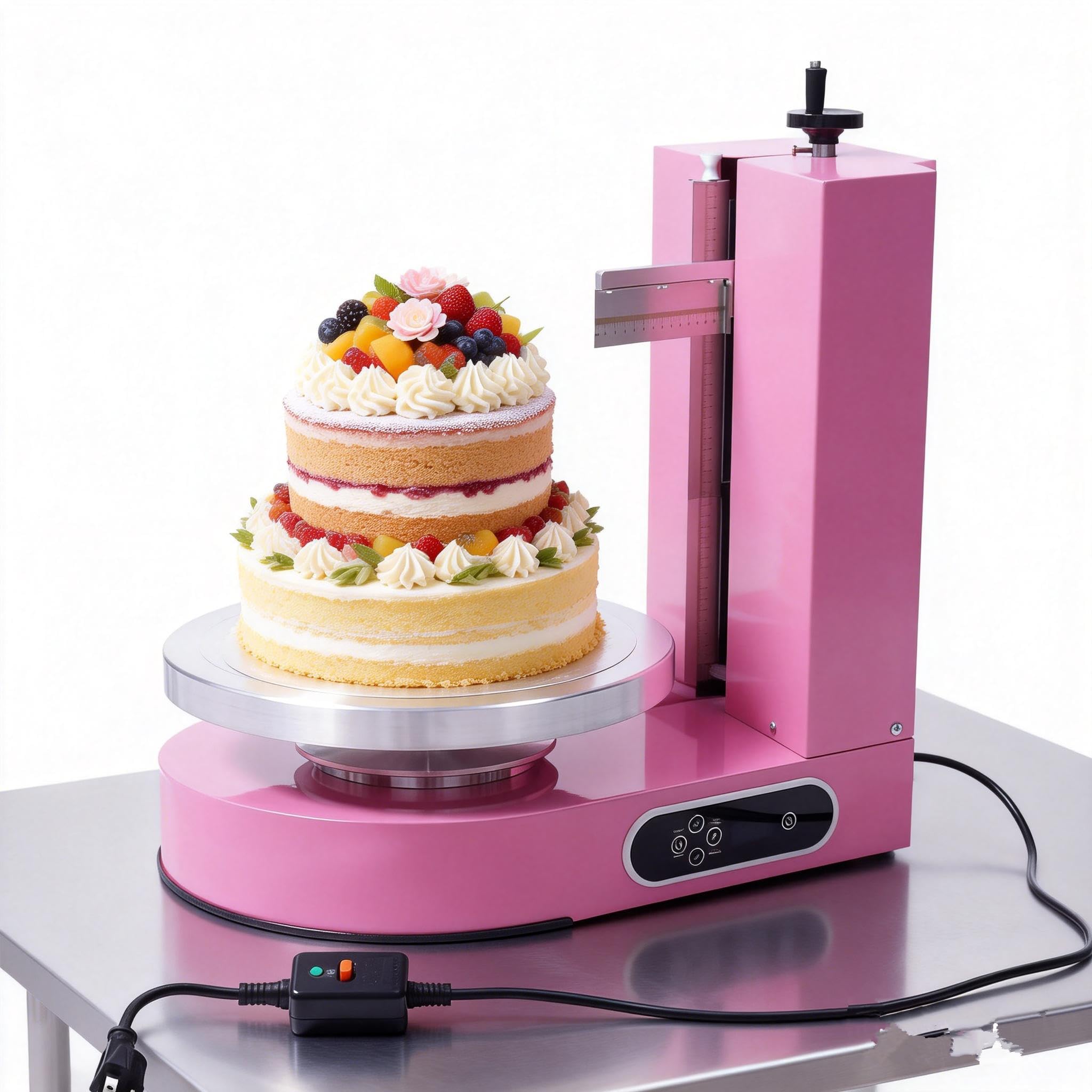 Cake Decorating Coating Machine 110-220V, Electric Cake Cream Spreading Machine Applicable 4-12in Cake, 60-320rpm Adjustable Birthday Cake Cream Smooth Coating Decoration Machine (Pink)