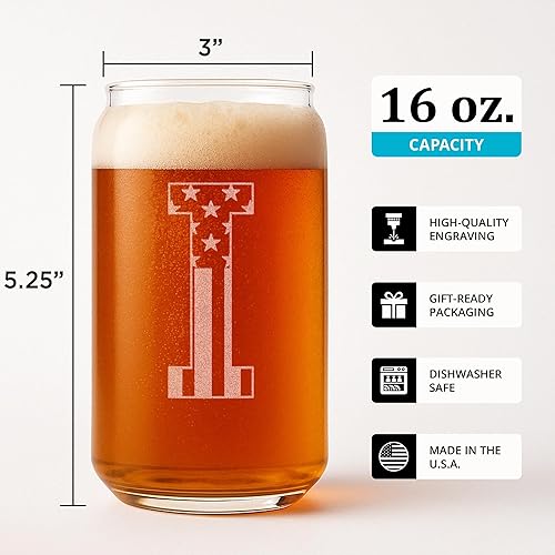 Miniatura 36 de Vaso en forma de lata de cerveza con monograma grabado - bandera de EE.UU.
