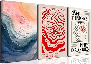 Mental Health Inhale Exhale Meditation Canvas Wall Art Set of 3 Vintage Hippie Trippy Red Abstract Eye Maximalist Decor Poster Prints for Therapy Office Bedroom Calming Corner 12x16 inch Framed