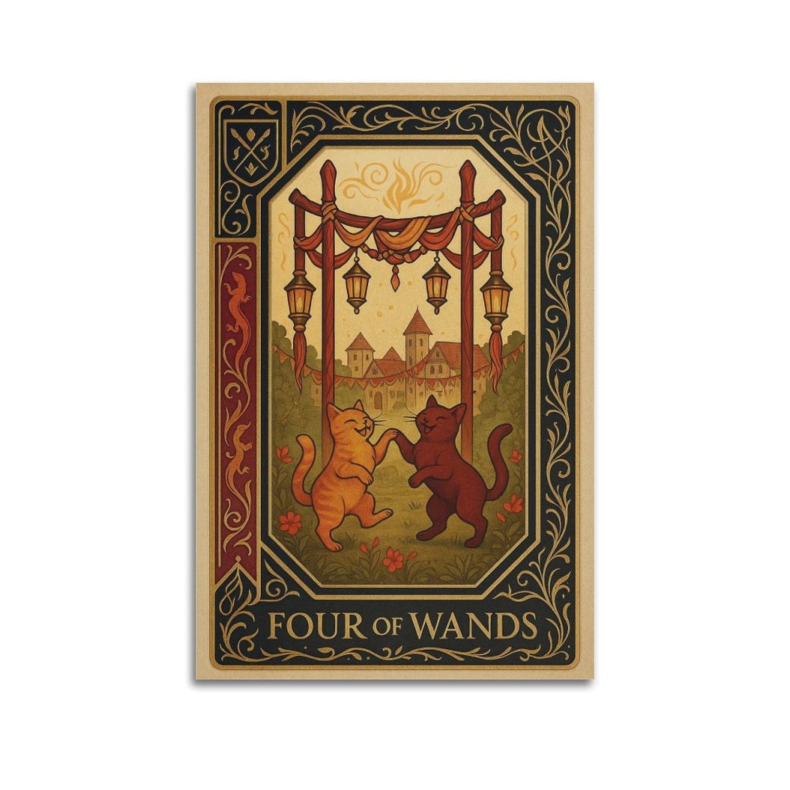 XKUGA Medieval Astrology Tarot Four of Wands Poster Modern Decorative Canvas Prints - Ideal Wall Art for Family, Man Cave, Game Room, Boys & Girls Bedroom 12x18inch(30x45cm)