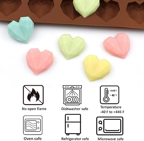 Miniatura 6 de Moldes de silicona con forma de corazón geométrico (3 piezas) - Mini formas de corazón para cubitos de hielo, chocolate y formas divertidas