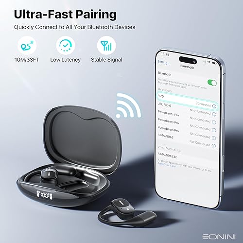 Miniatura 8 de Auriculares de oreja abierta, auriculares Bluetooth inalámbricos verdaderos con micrófono, ganchos ajustables para los oídos, ajuste cómodo, tiempo