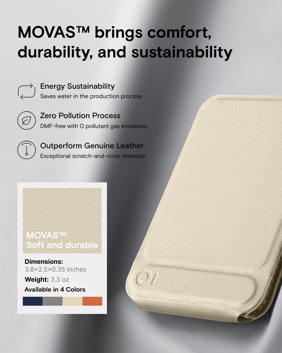 MOFT Phone Tripod Wallet, 3 in 1 Phone Stand Magnetic Wallet, NFC-Supported Magnetic Phone Stand, MOVAS Vegan Leather Adjustable Card Holder, Earthen Beige