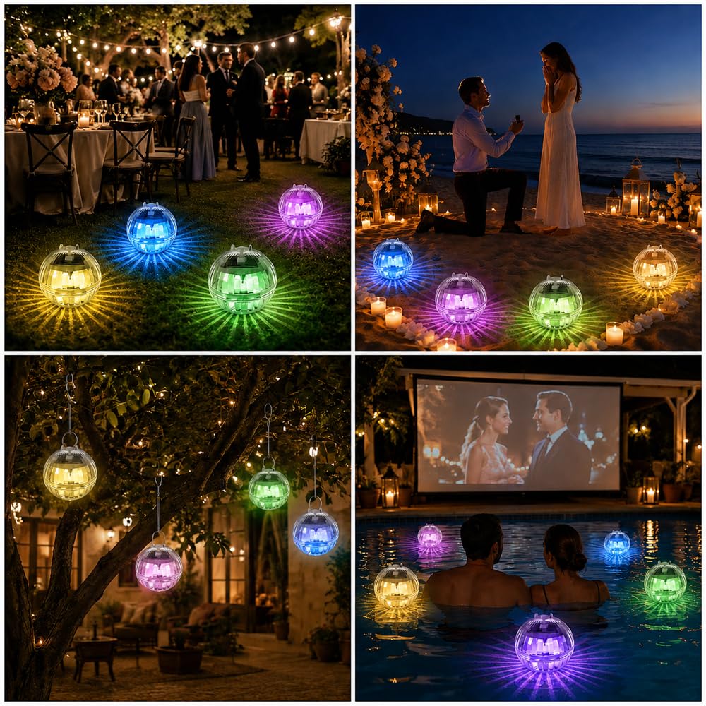 4 Pezzi Lampade Piscina Solari, Lampada Piscina Galleggiante Solare, Luce Solare per Piscina Galleggiante, Accessori per Illuminazione per Piscine, Stagni, Fontane e Fiori da Giardino