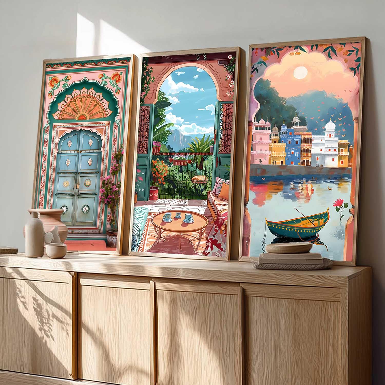 Traditional Indian Art Pichwai Wall Art Décor Paintings | Painting for wall Decoration | Traditional Indian Art Pichwai Wall Décor Paintings Set of 3 (10X19 INCH, C)