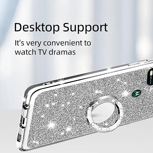 Miniatura 6 de Funda para Moto G Stylus 5G (2021), bonita funda de teléfono TPU de silicona con purpurina de lujo para mujeres y niñas con soporte, soporte de