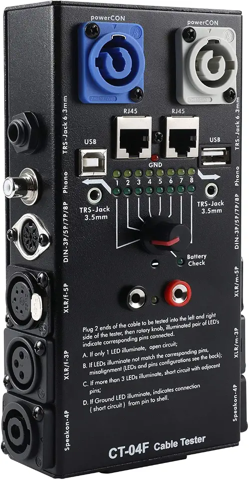 MFL Testador de Cabos de Áudio com 13 Conectores, Localizador de Linhas, Preto, Verificador de Cabos 13 Em 1, Rastreador de Fios com Chave Seletora de 8 Vias E Indicadores Led, Retangular