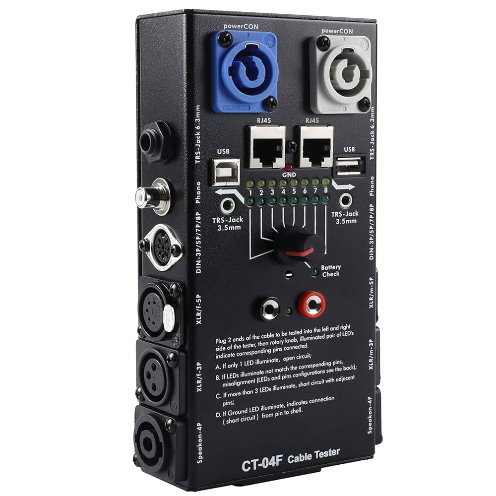 LEADER★LFM-30★TAPESPEED★CHECKER MFL. 13-Plug Audio Cable Tester Line Finder Black 13-in-1