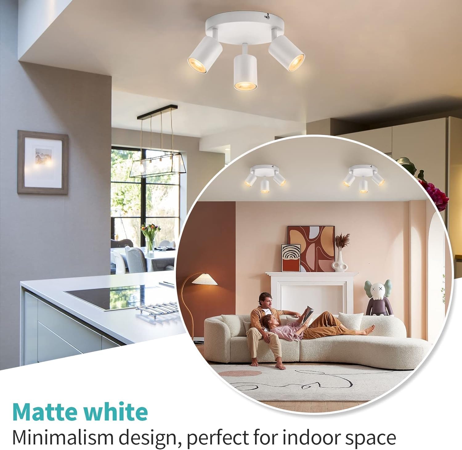 Lampada Soffitto 3 Faretti Orientabili Wowatt - Nero, GU10, Per Interni